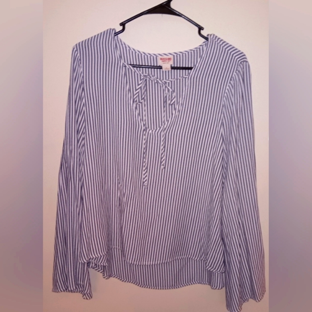 Striped Blouse with Bell Sleeves and Tie Top